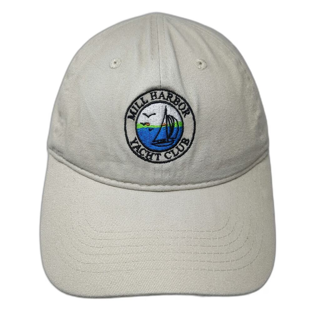 Queensboro Baseball Cap Beige One Size Mill Harbor Yacht Club Logo Hat Slideback